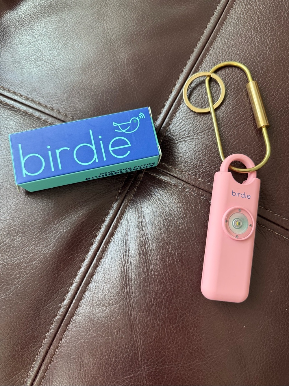 Birdies Pink Keychain Personal Alarm with LED and Brass Clip